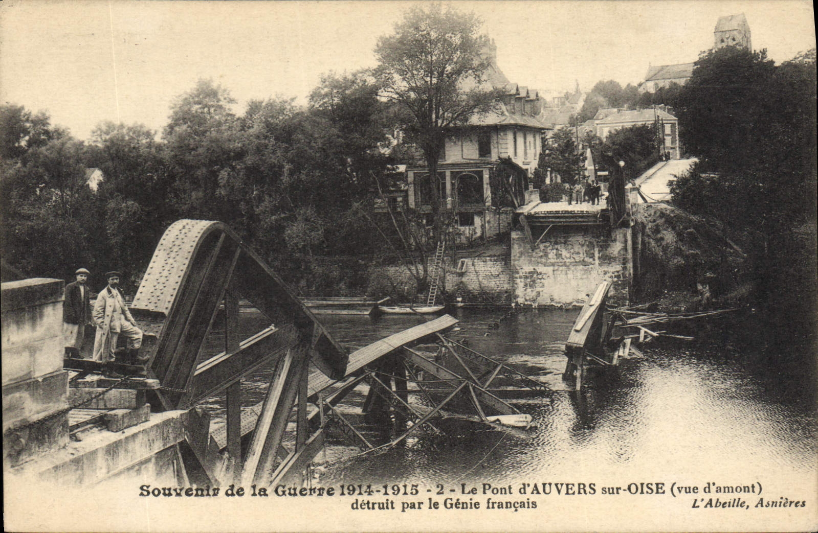 CPA Militaria Souvenir de la Guerre 1914-1915 Le Pont d'AUVERS sur OISE Vue d'amont dÃ©truit par le 