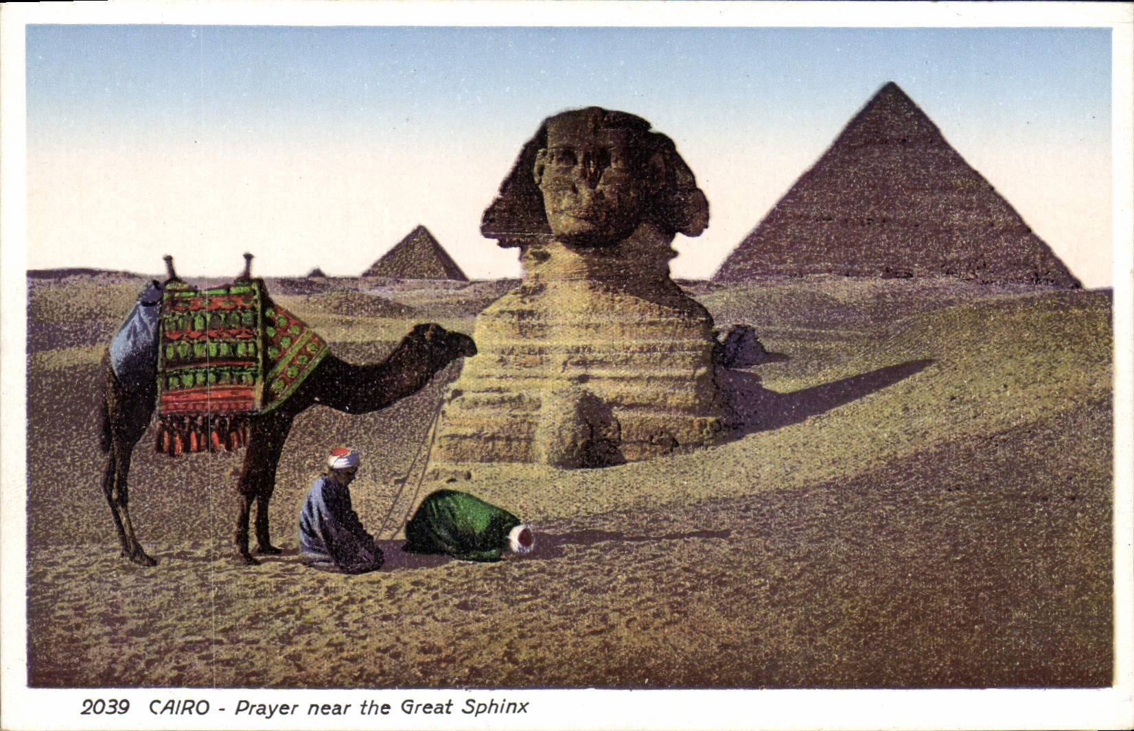 CPA Egypt Egypte Cairo Prayer near the Great Sphinx