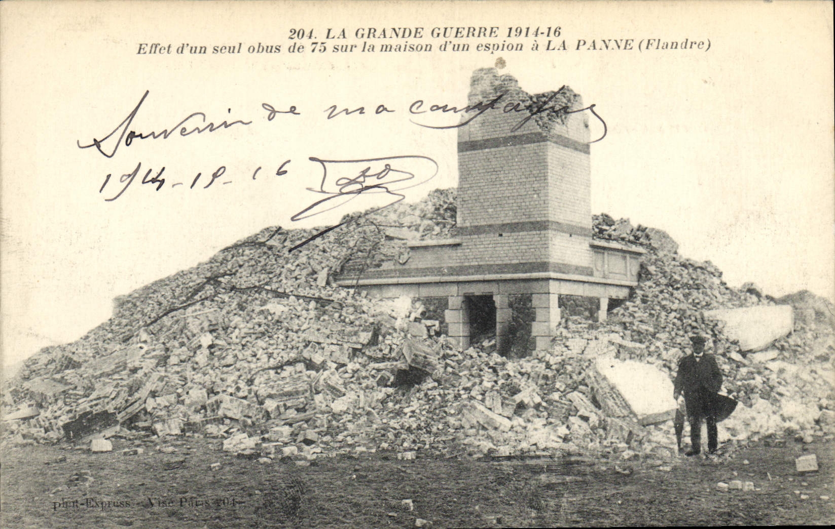 CPA Militaria La Grande Guerre 1914 16 Effet d'un seul obus de 75 sur la maison d'un espion a La Pan