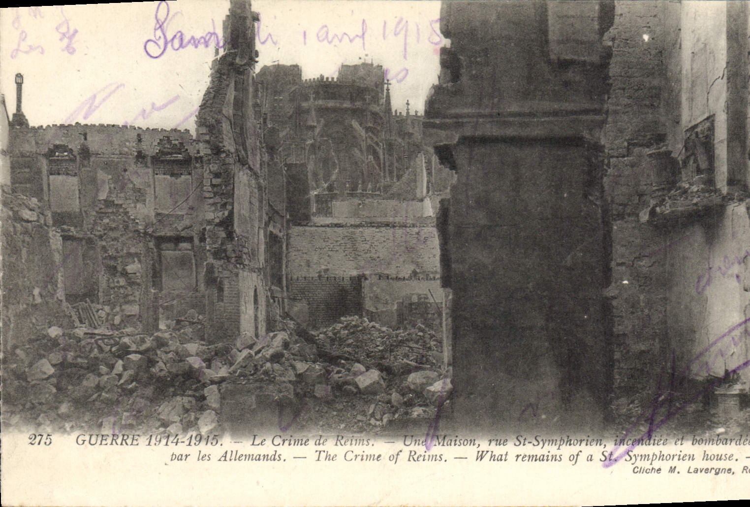CPA Militaria Guerre 1914 1915 Le Crime de Reims Une Maison rue St Symphorien 