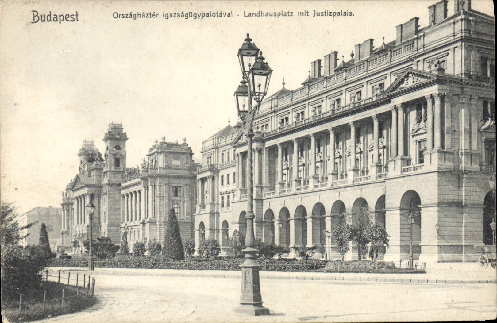 CPA Budapest Orszaghazter igazsagugypalotaval Landhausplatz mit Justizpalais 