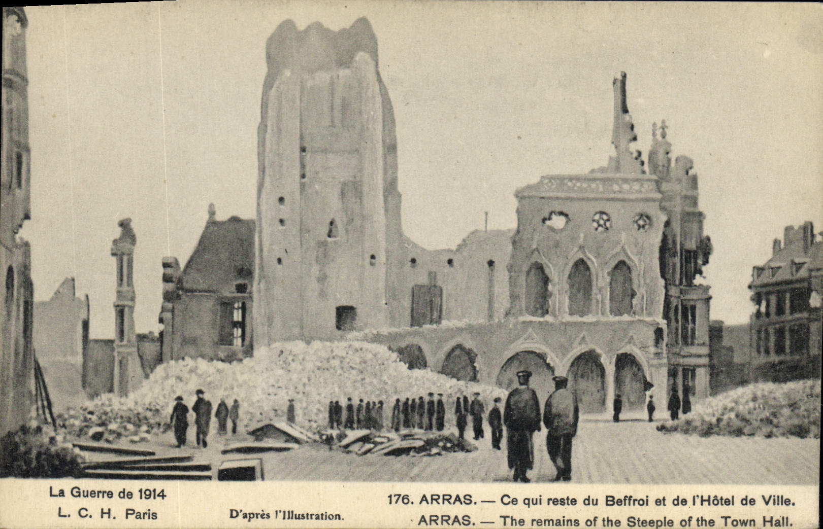 CPA Militaria La Guerre de 1914 LCH Paris Arras Ce qui reste du Beffroi et de l'Hotel de Ville 