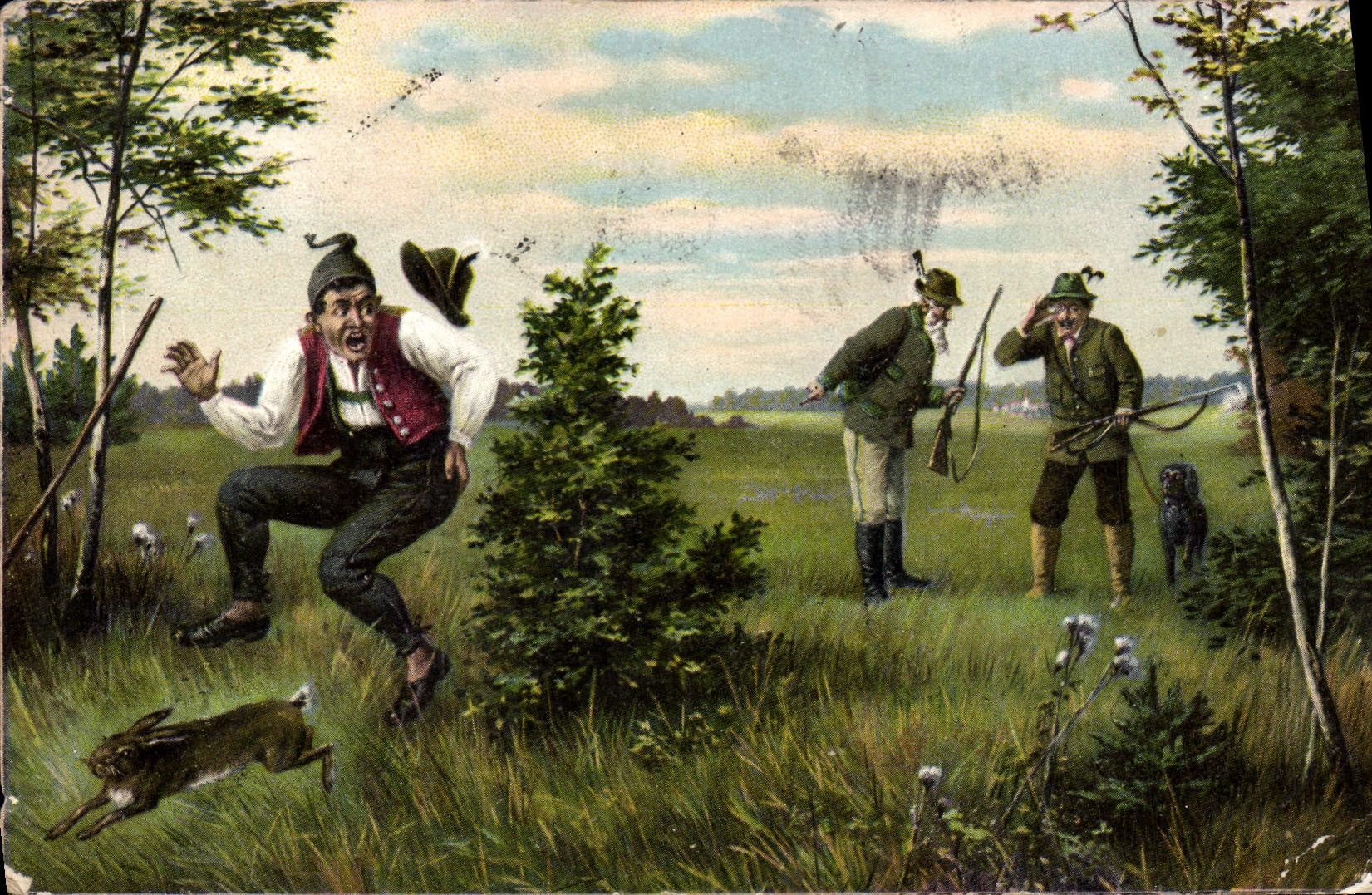 CPA Chasse Chasseur Lapin