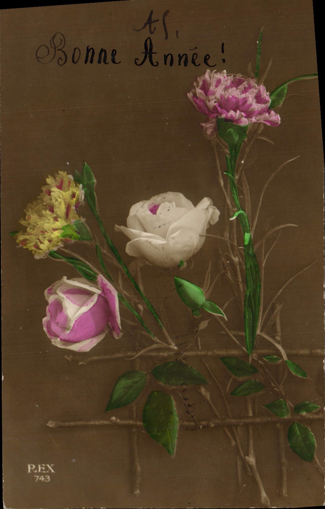 CPA Bonne Annee Fleurs