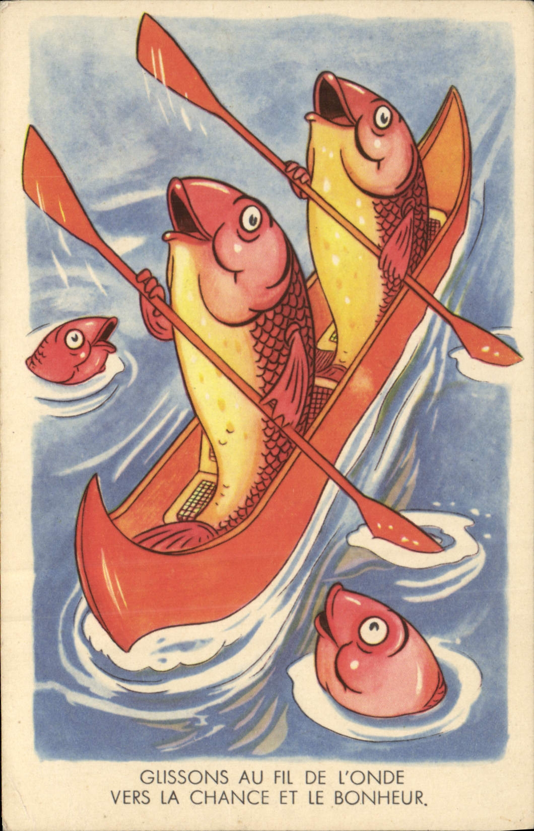 CPA Glissons au Fil de L'Onde vers la Chance et le Bonheur Poissons Aviron