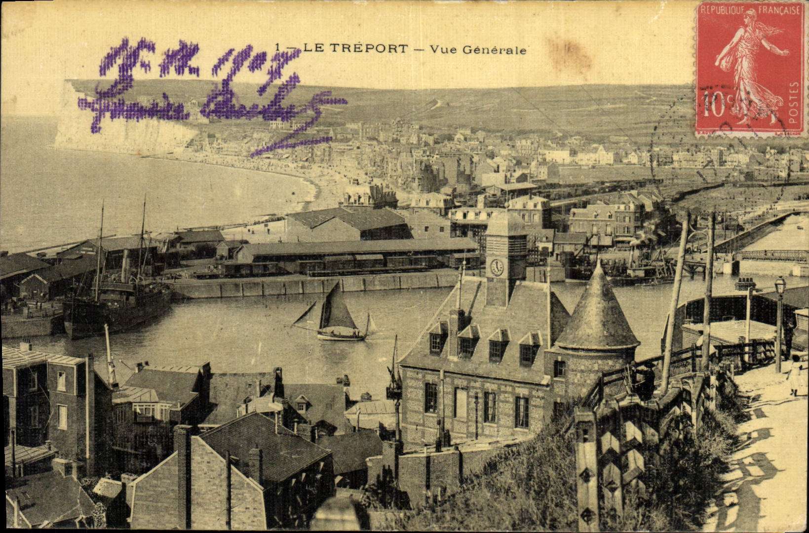 CPA Le Treport Vue Generale (carte toilee)