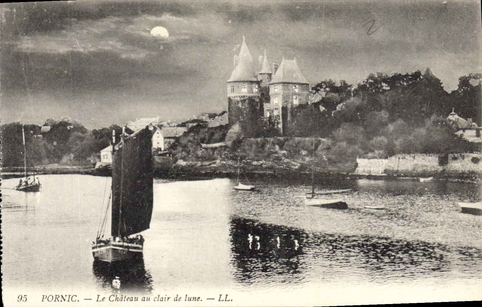 CPA Pornic Le chateau au clair de lune 