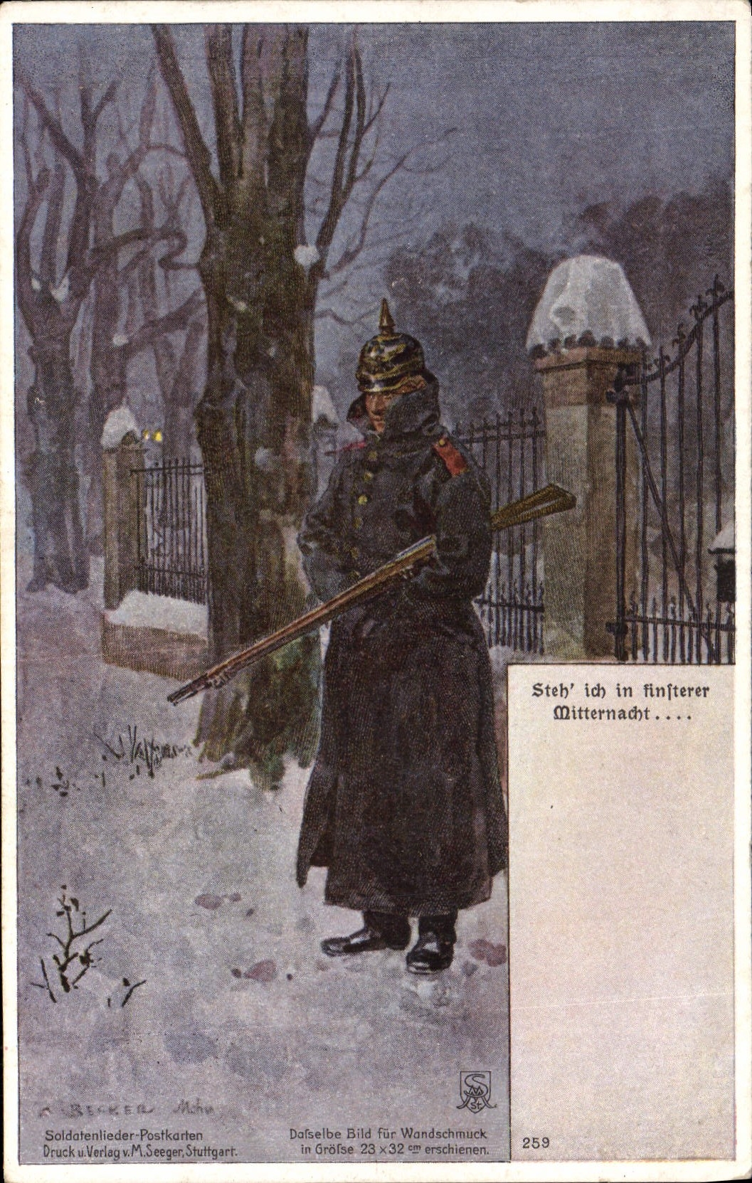 CPA Steh ich in finlterer Mitternadht Militaria