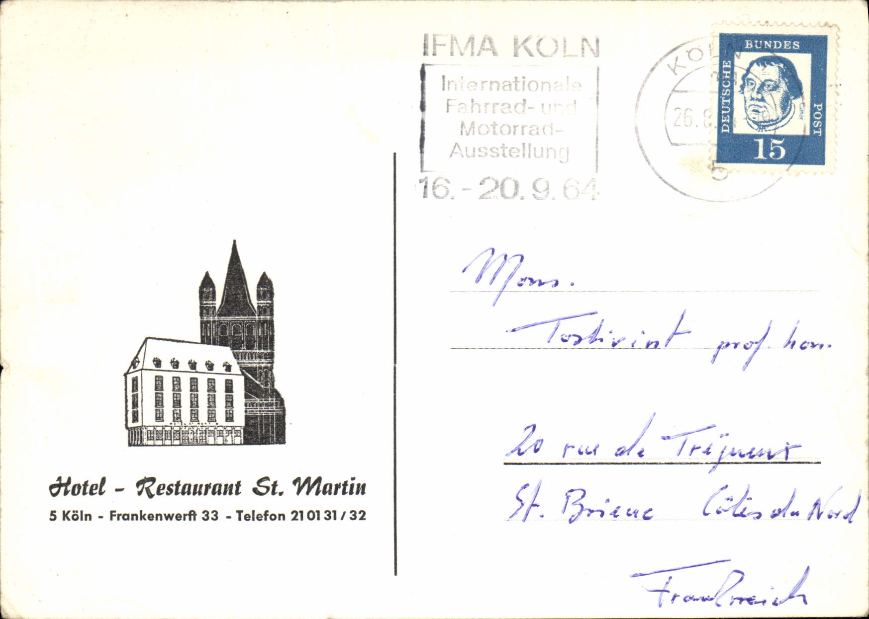 Lettre  Hotel Restaurant St Martin 