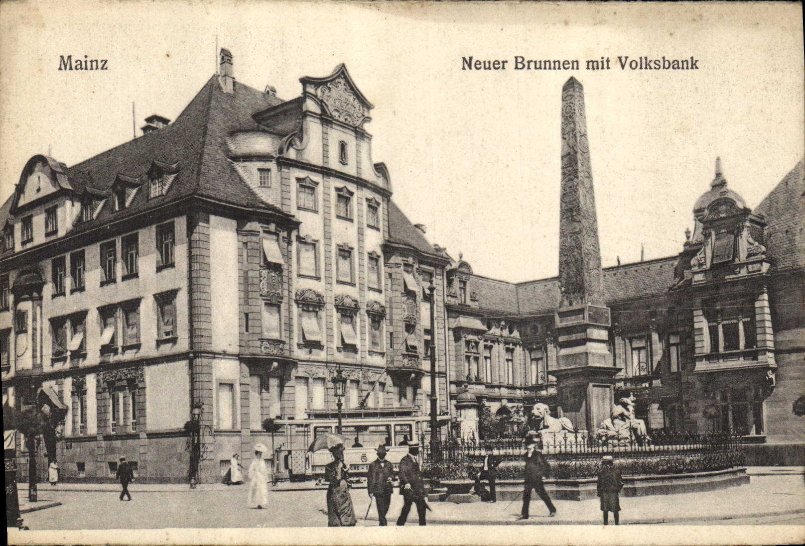 CPA Mainz Neuer Brunnen mit Volksbank 