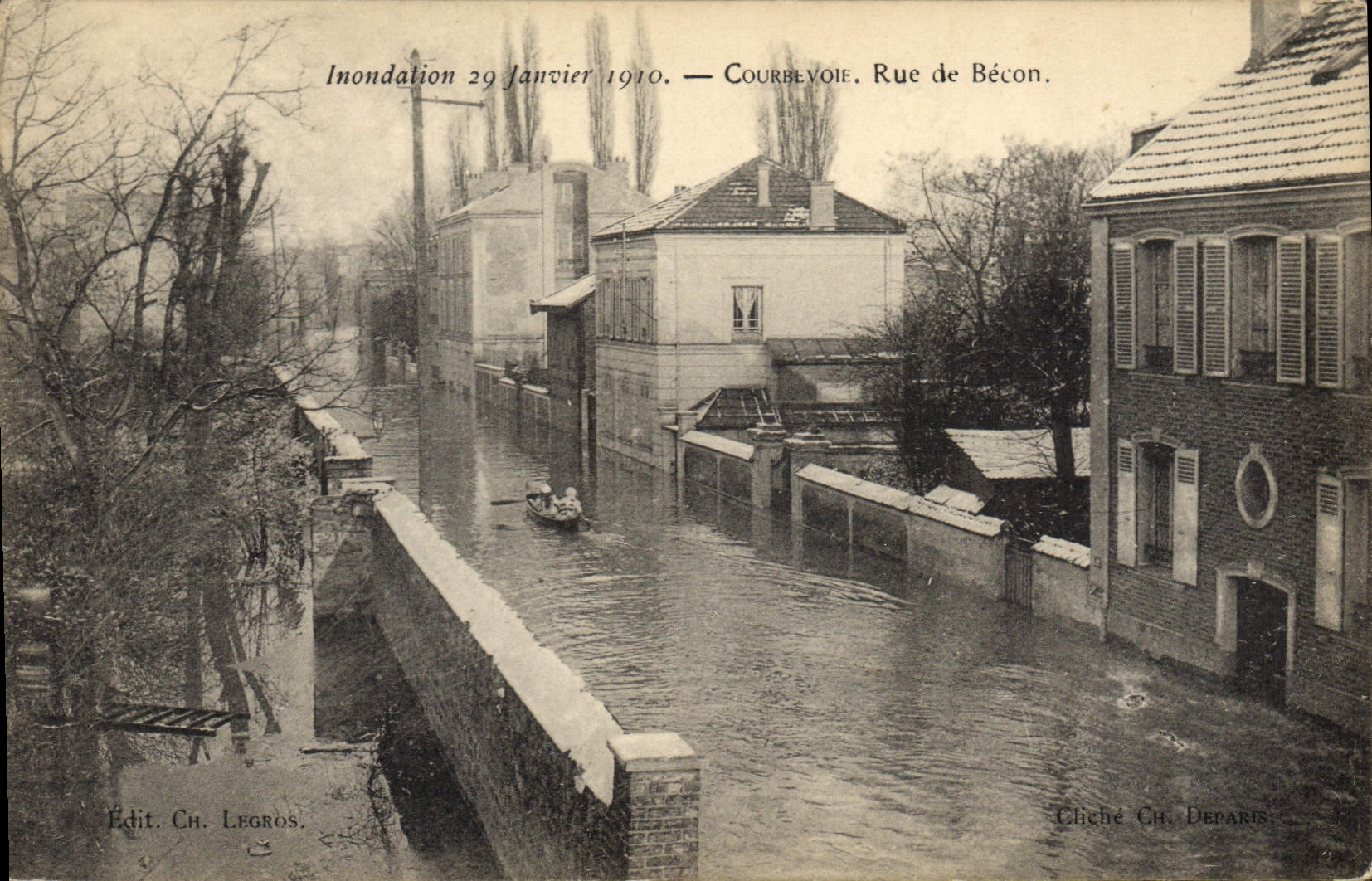 CPA Inondation 29 Janvier 1910 Courbevoie Rue de Becon
