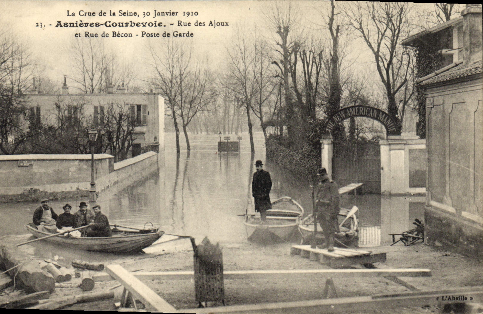 CPA La Crue de la Seine 30 Janvier 1910 Asneieves Courbevoie Rue des Ajoux et Rue de Becon Poste de 