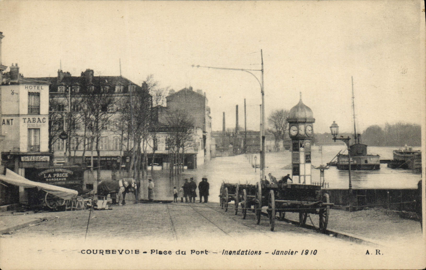 CPA Courbevoie Place du Port Inondations Janvier 1910 