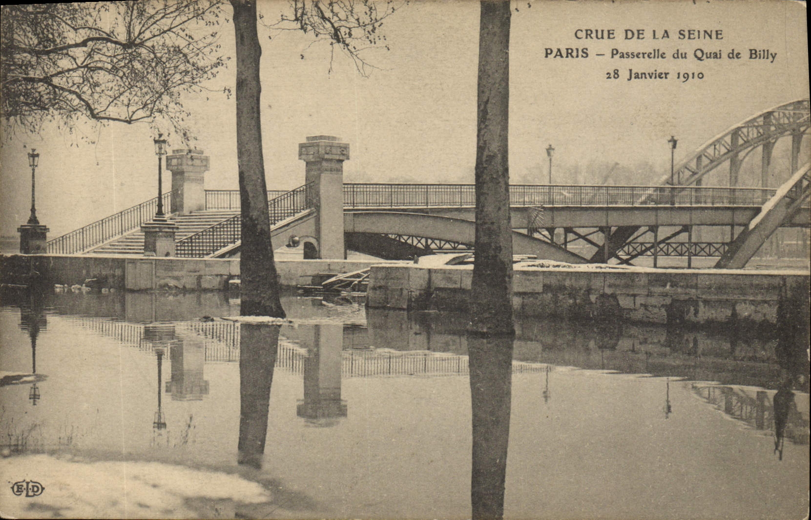CPA Crue de la Seine Paris Passerelle du Quai de Billy 28 Janvier 1910 