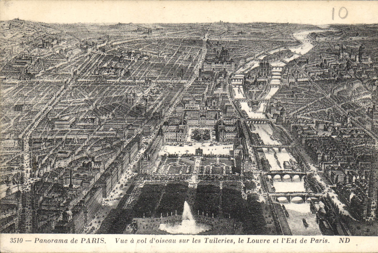 CPA Panorama de Paris Vue a vol d'oiseau sur les Tuileries le Louvre et l'Est de Paris