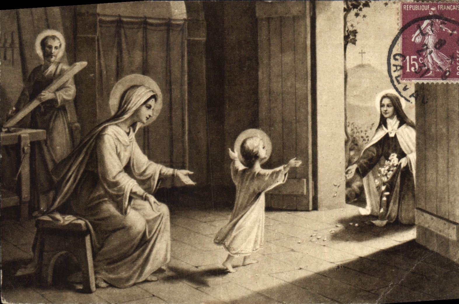 CPA Ste Therese de l'Enfant Jesus jetant des fleurs sous les pas de l'Enfant Jesus