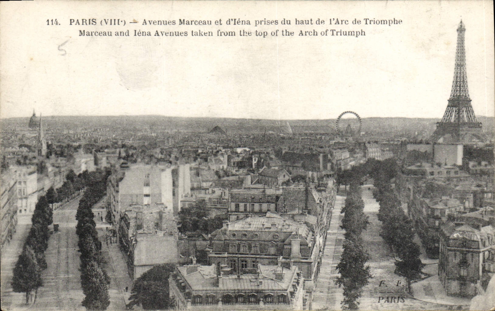 CPA Paris VIII Avenues Marceau et d'Iena prises du haut de l'Arc de Triomphe Tour Eiffel