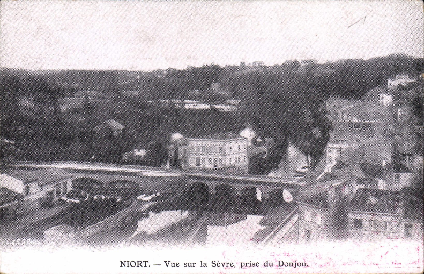 CPA Niort Vue sur la Sevre prise du Donjon Publicite Lait d'Appenzell