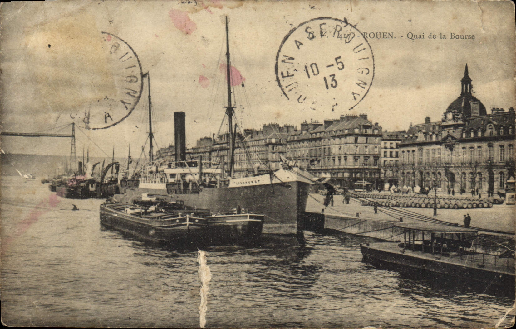 CPA Rouen Quai de la Bourse Bateau