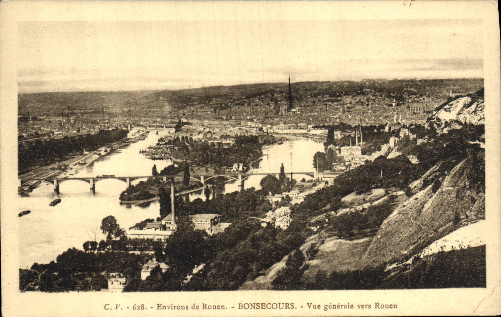 CPA Environs de Rouen Bonsecours Vue generale vers Rouen