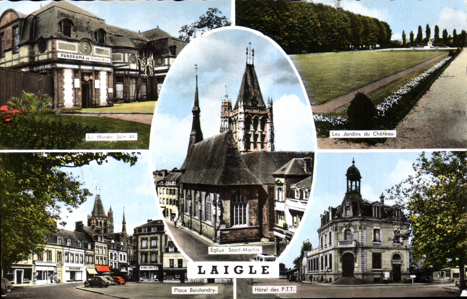 CPM Laigle  Le Musee Juin Les jardins du château Place Boislandry Hotel des PTT