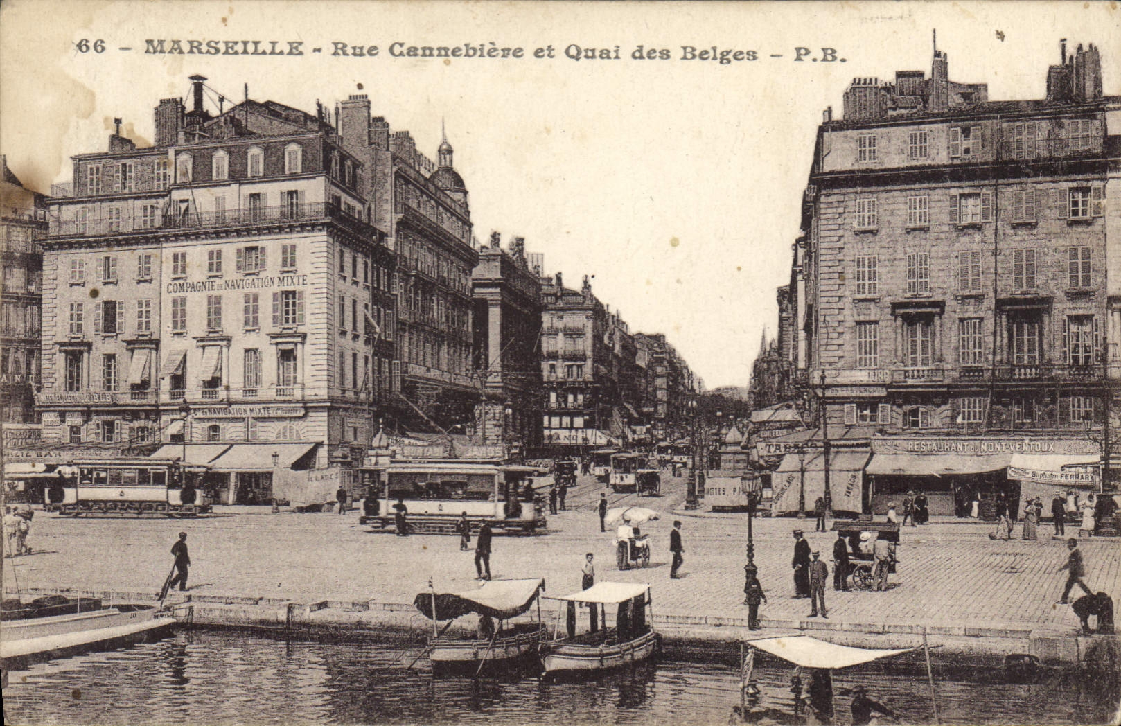 CPA Marseille Rue Cannebiere et Quai des Belges Tramway