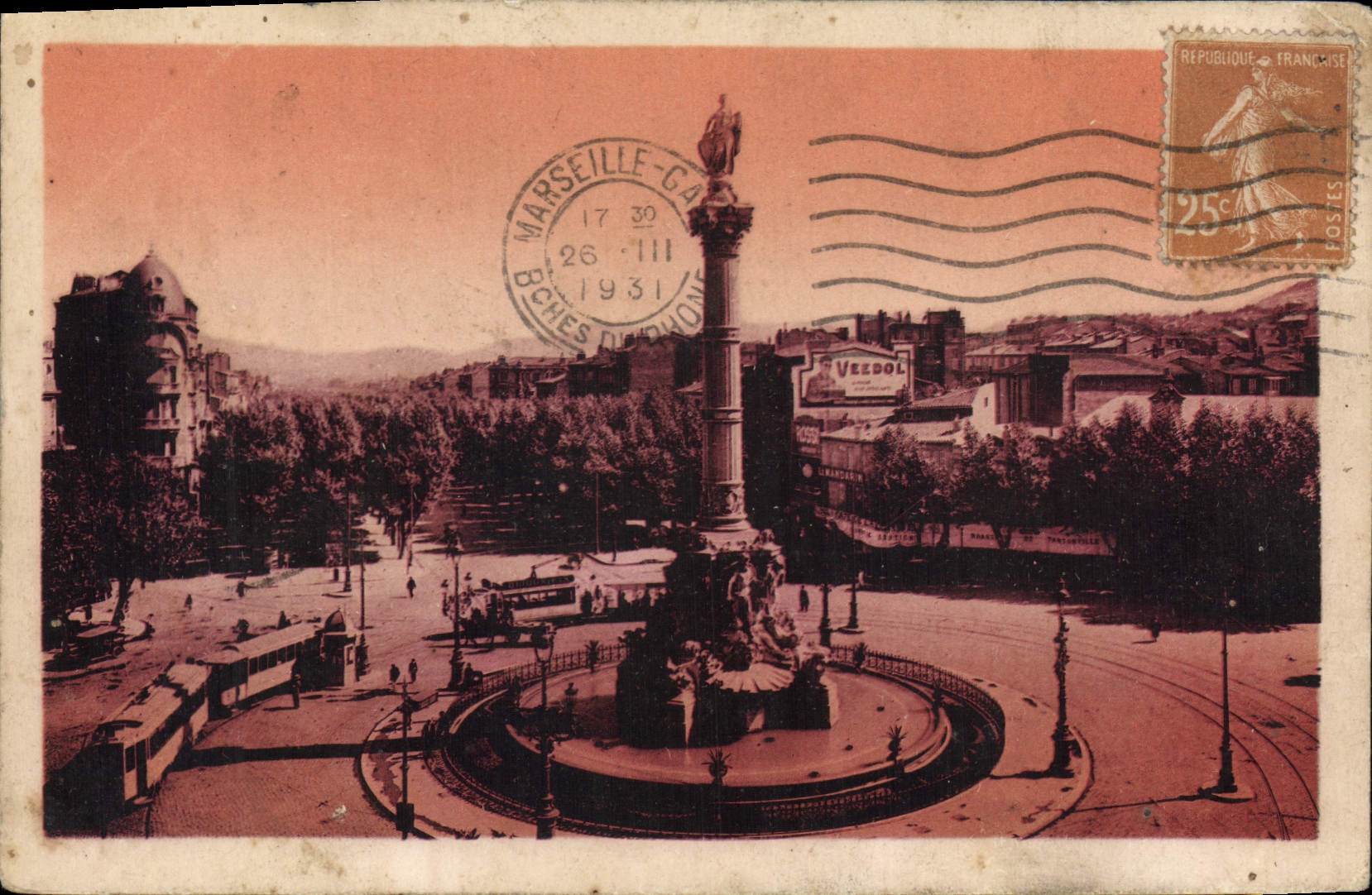 CPA Marseille Place Castellane et Fountaine Cantini Tramway