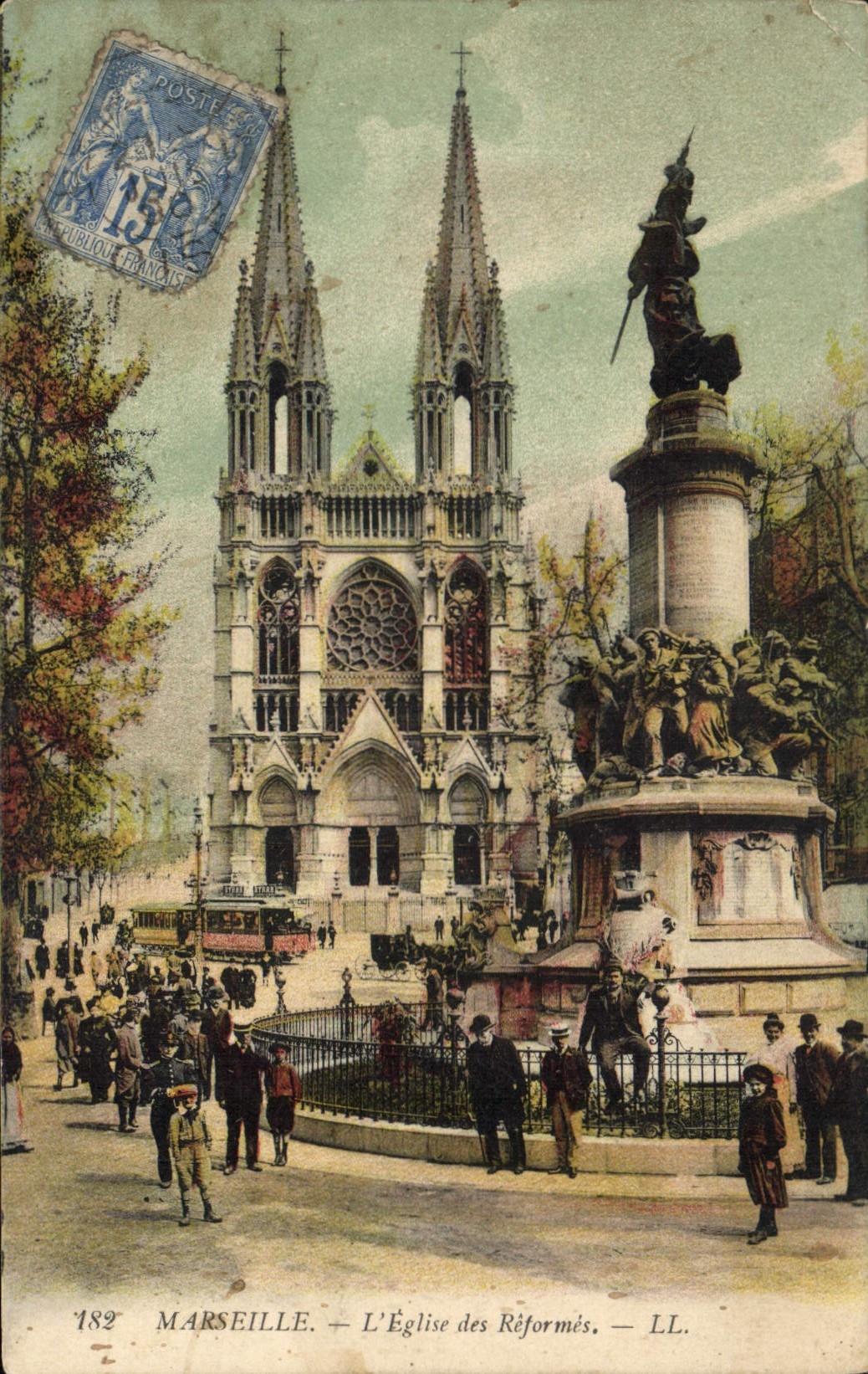 CPA Marseille l'Eglise des Reformes Tramway