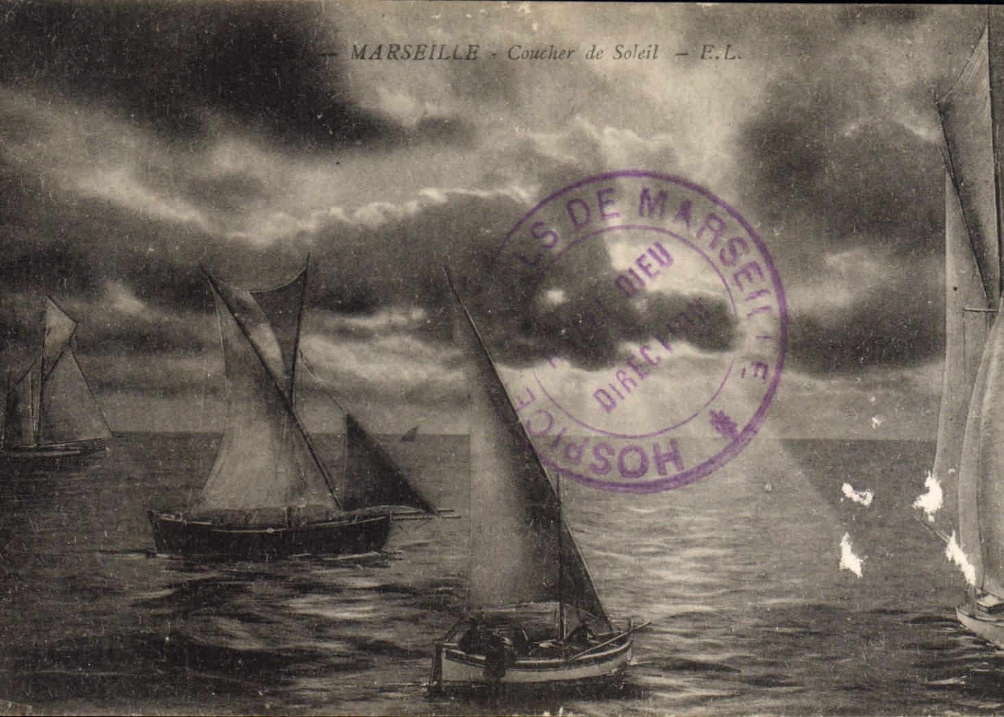 CPA Marseille Coucher de Soleil Bateaux