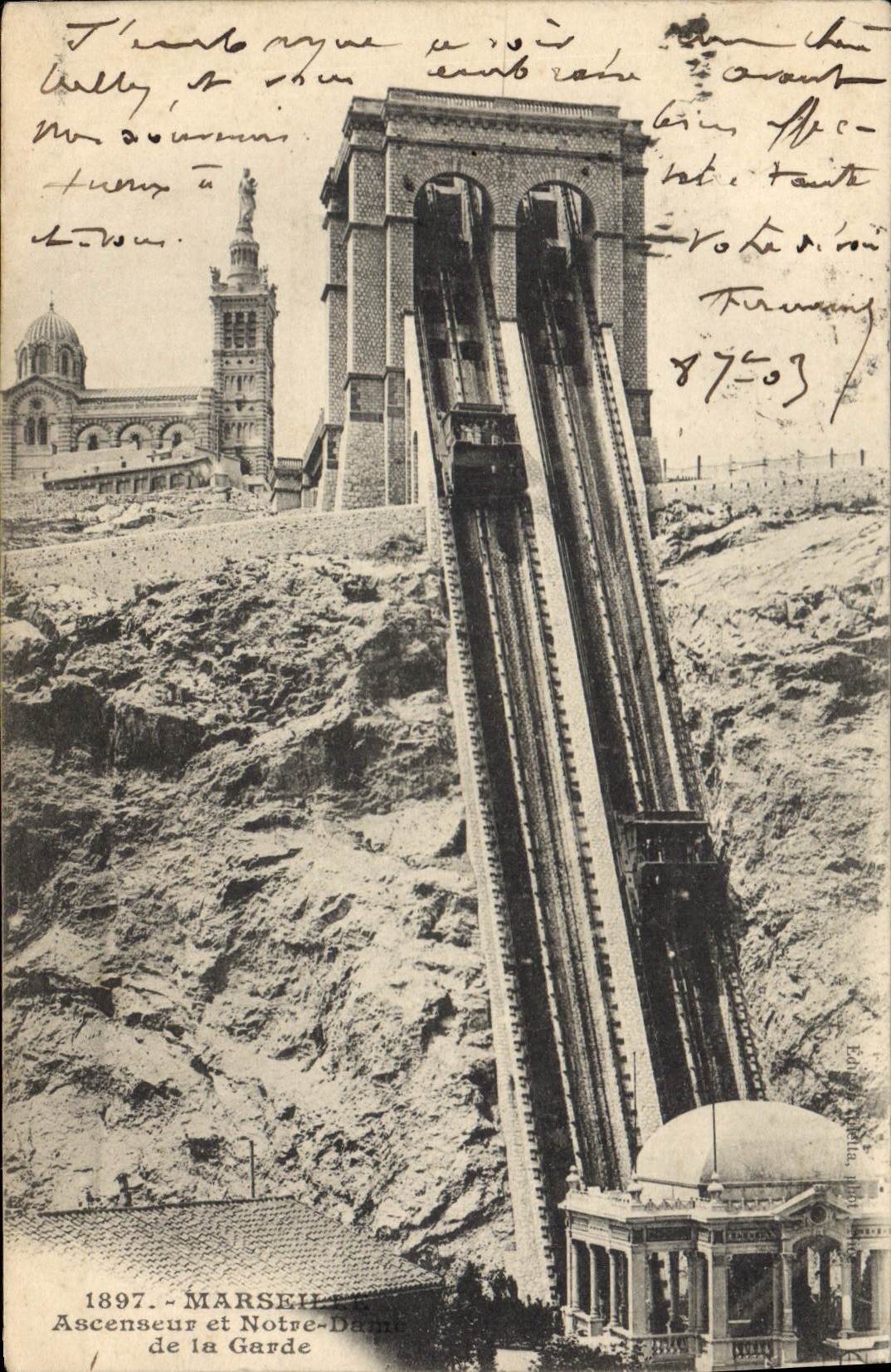 CPA Marseille Ascenseur et Notre Dame de la Garde 