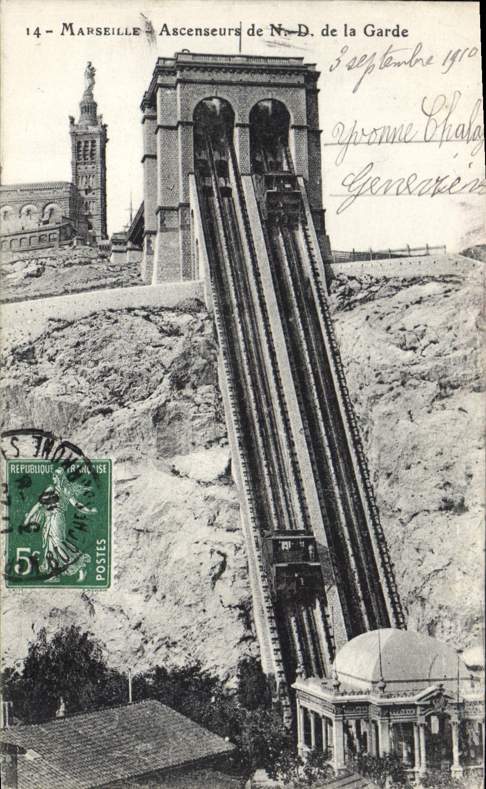 CPA Marseille Ascenseur et Notre Dame de la Garde 