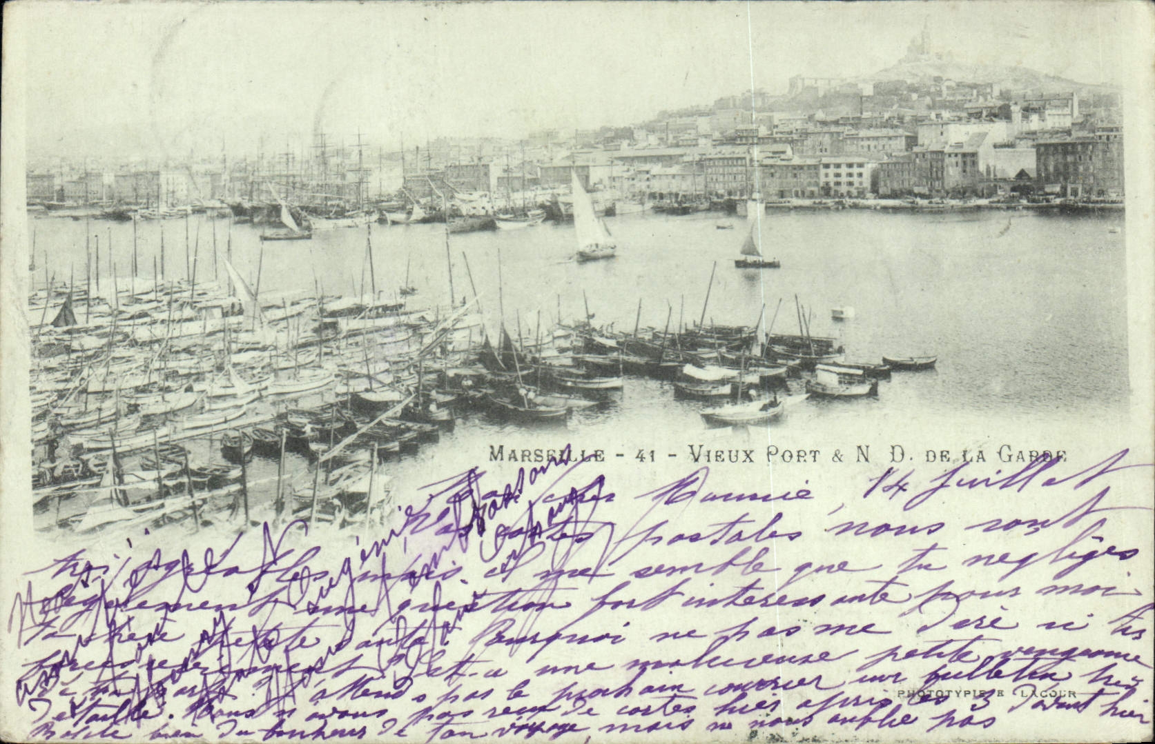 CPA Marseille Vieux Port N D de la Garde Bateaux