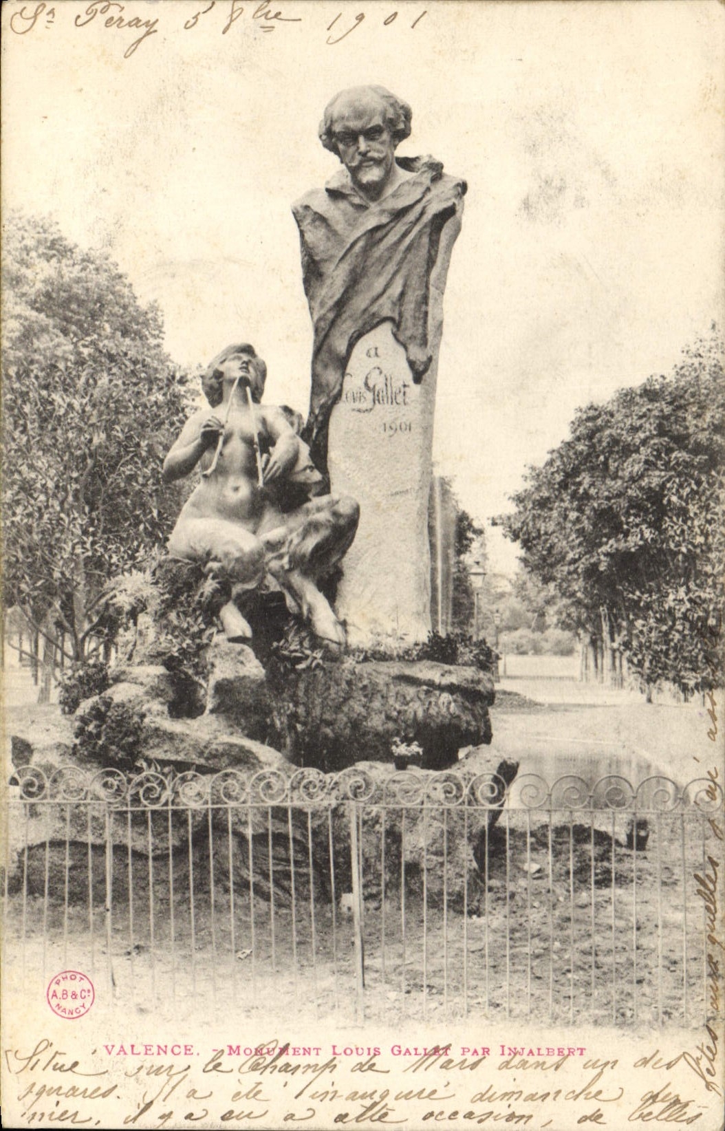 CPA Valence Monument Louis Gallet par Injalbert 