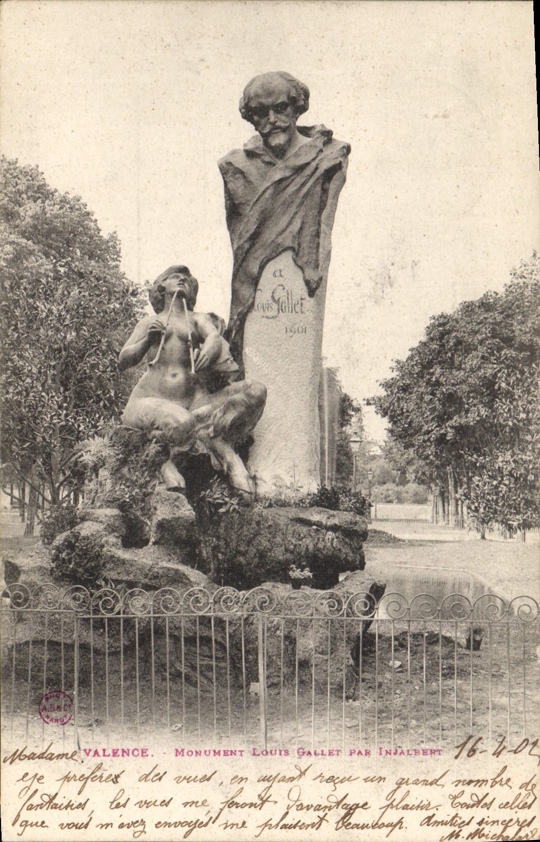 CPA Valence Monument Louis Gallet par Injalbert
