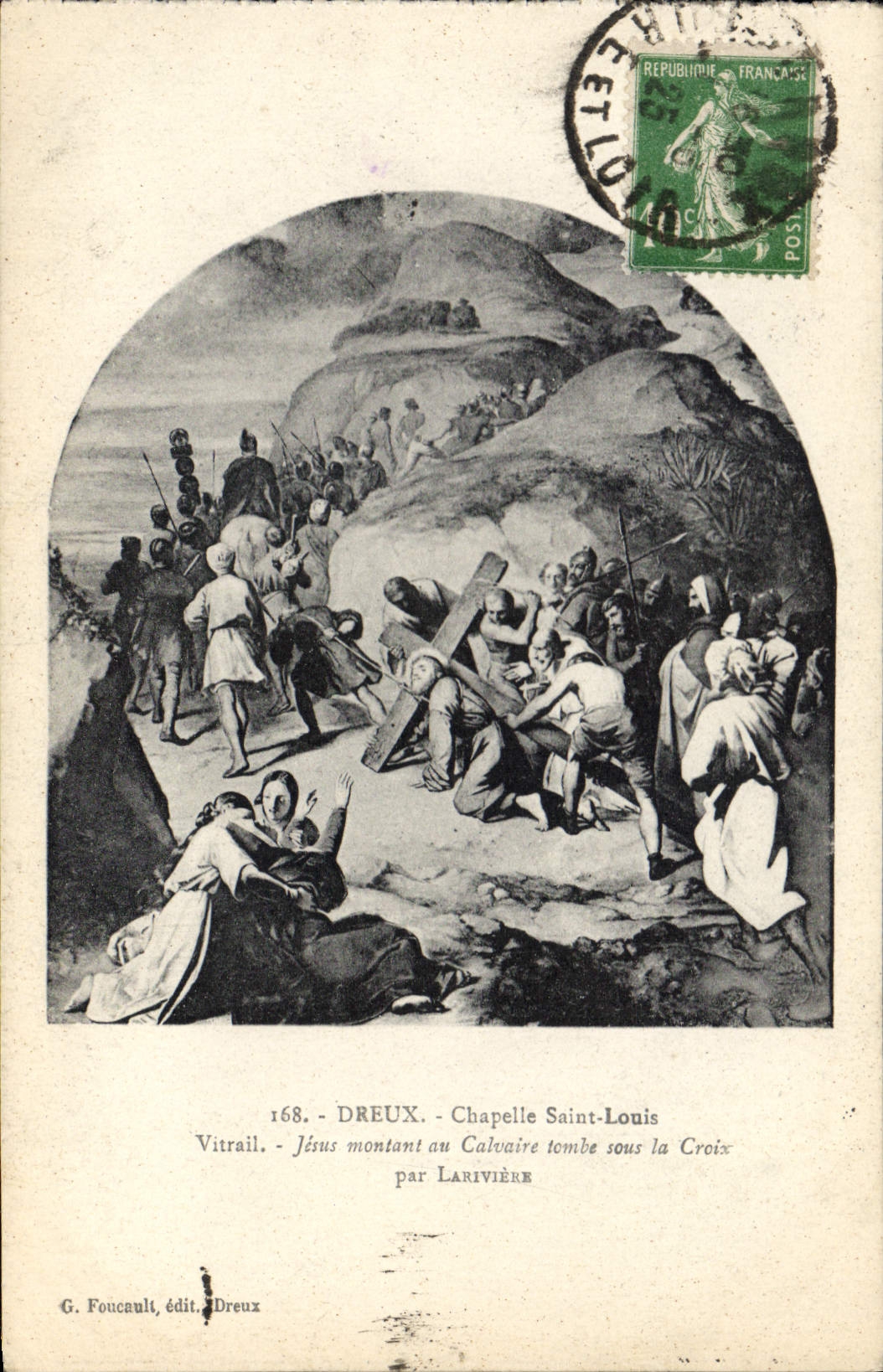 CPA Dreux chapelle saint louis Vitrail Jesus montant au calvaire tombe sous la croix
