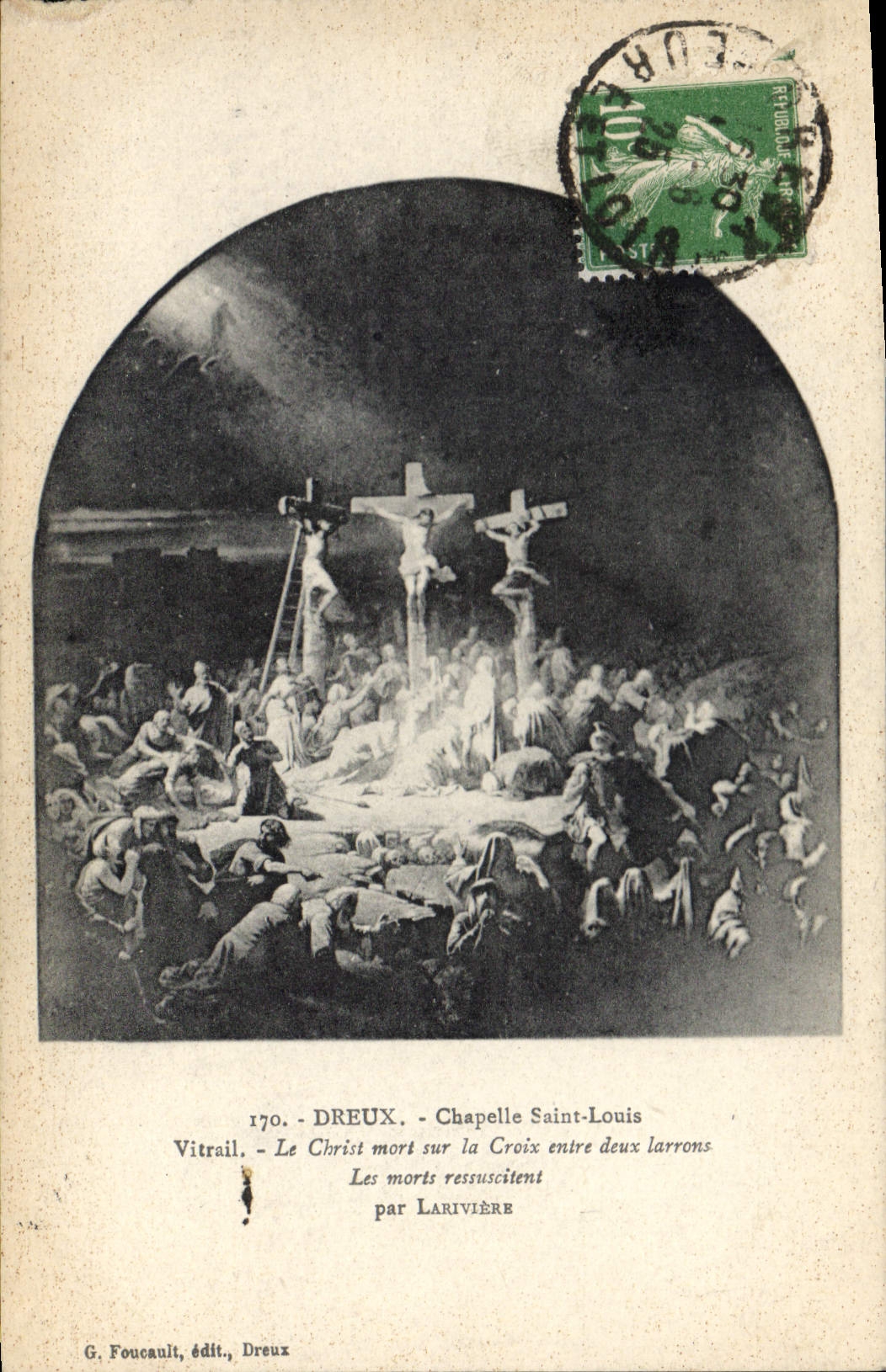 CPA Dreux chapelle saint louis Vitrail Le Christ mort sur la croix entre deux larrons