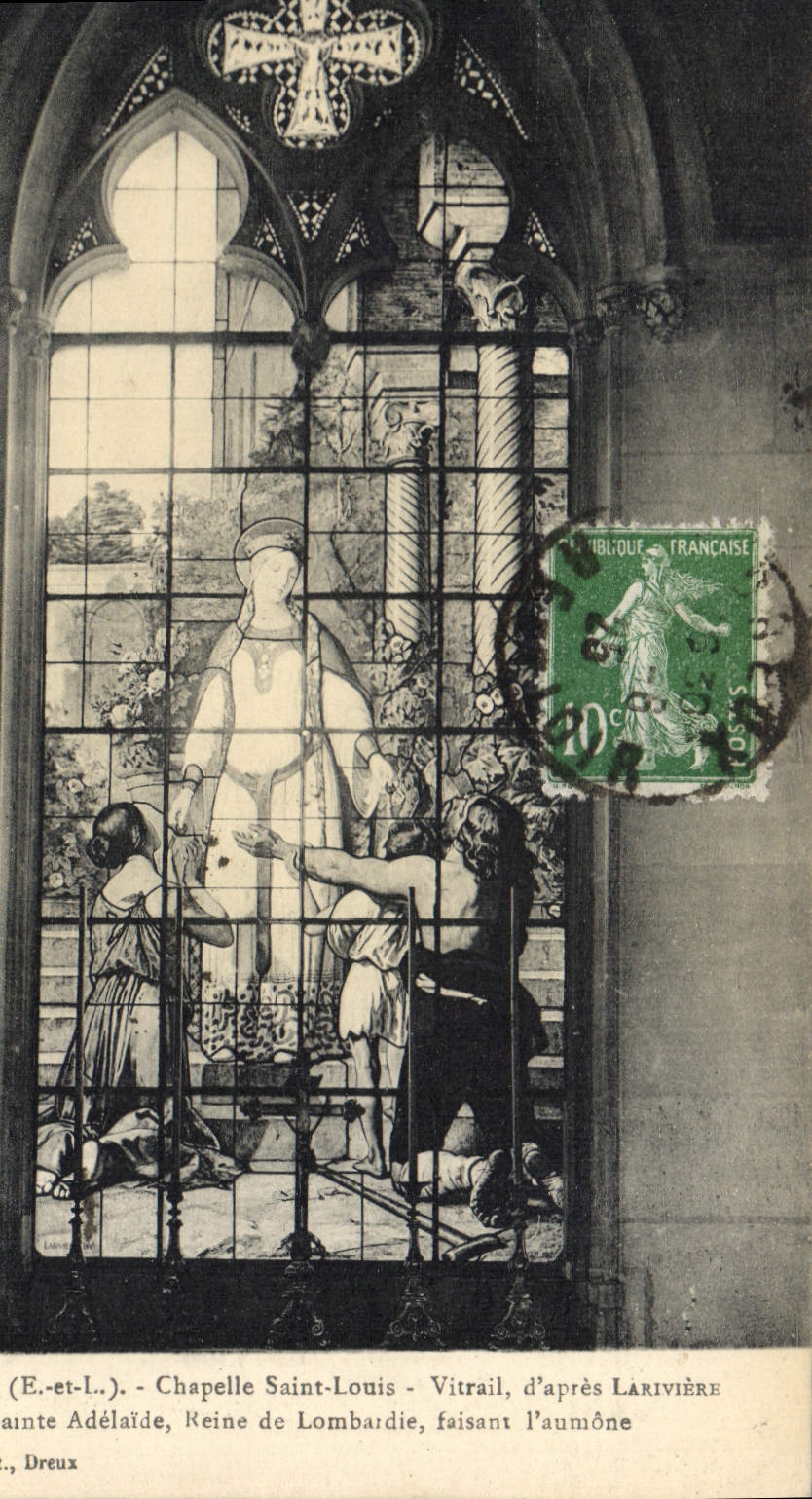 CPA Dreux Chapelle Saint-Louis Vitrail d'apres Lariviere Sainte Adelaide Reine de Lombardie faisant