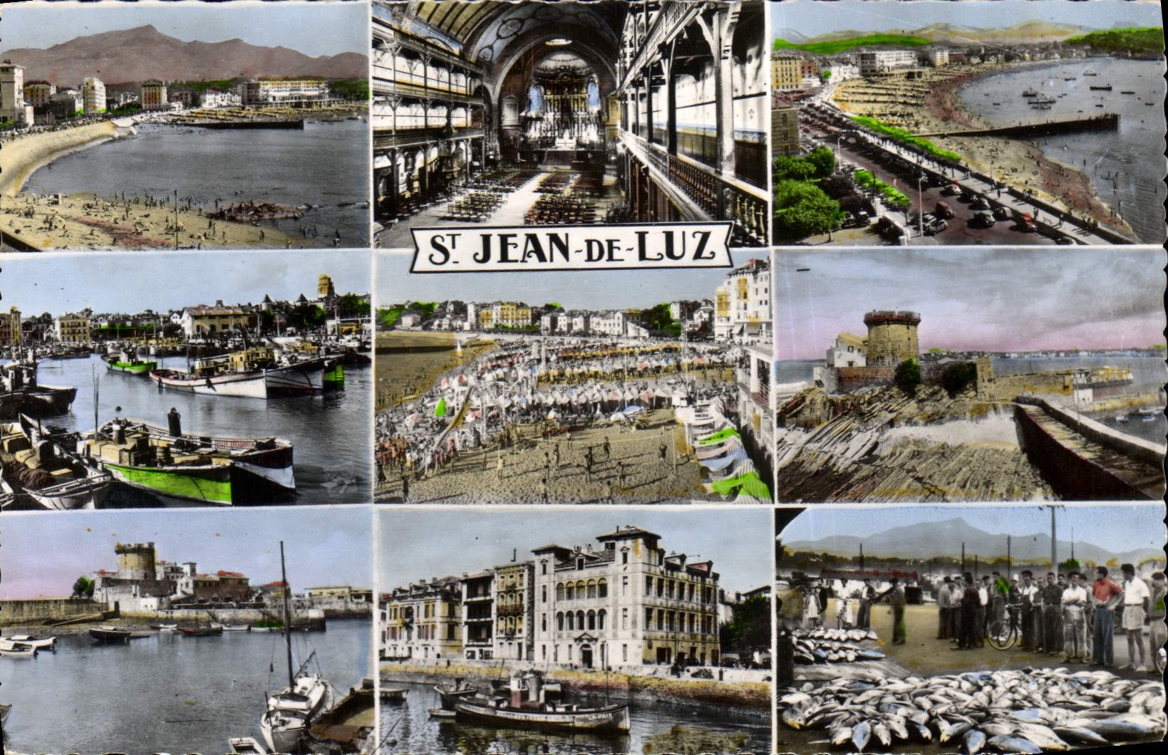 CPM Saint Jean de Luz La Plage et la Rhune le Port du Socoa Interieur de l'Eglise de la Plage Maison