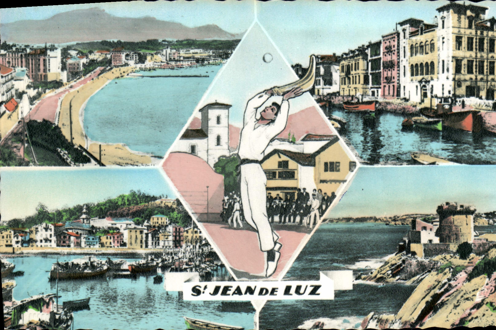 CPM Saint Jean de Luz Plage Maison de l'Infante Pelotari Ciboure et le Port Fort de Socoa peolote Ba