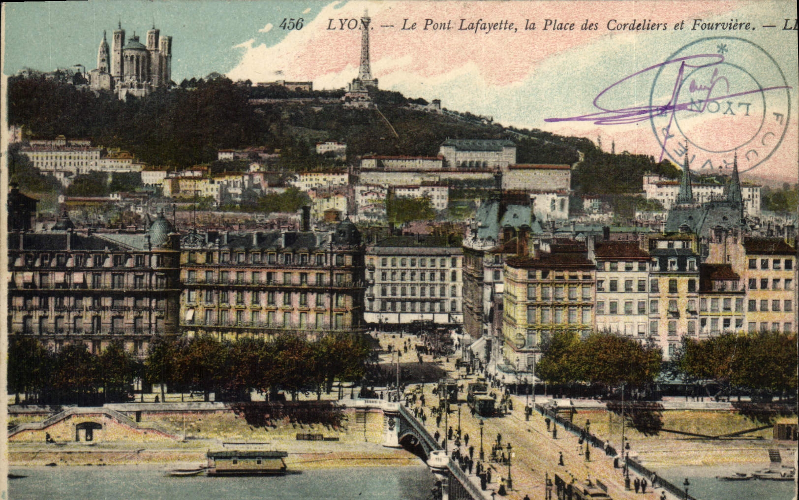 CPA Lyon Le Pont Lafayette La Place des Cordeliers et Fourviere
