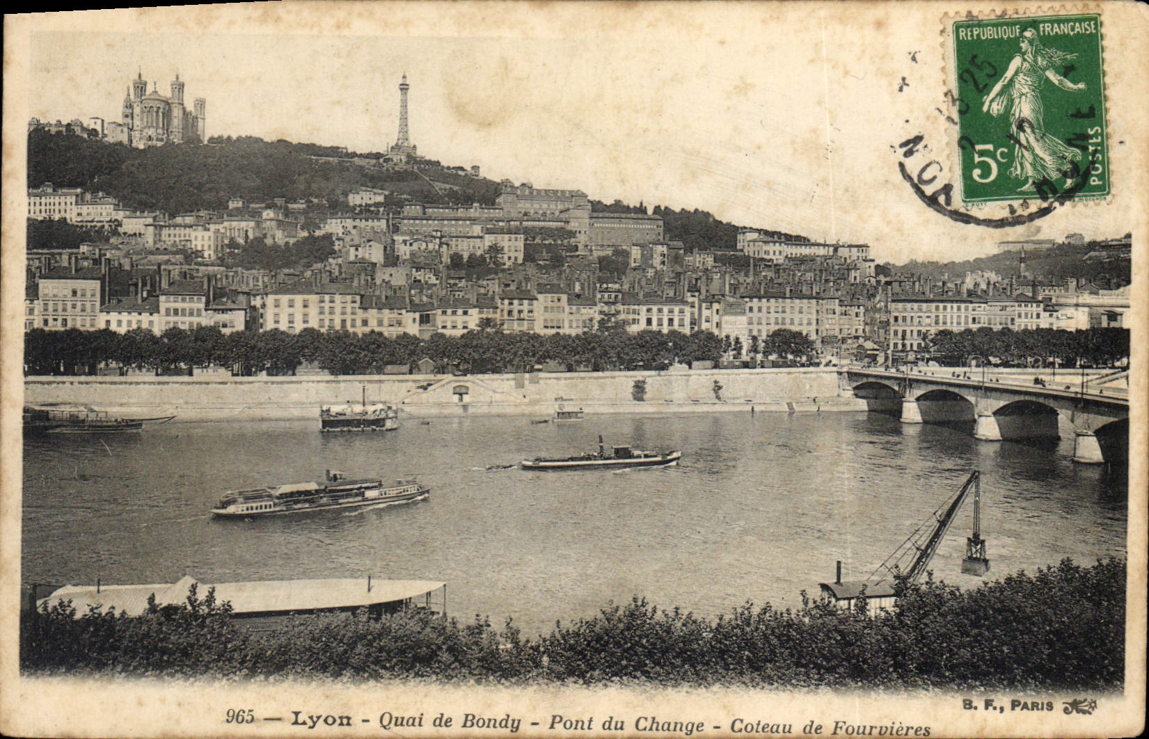 CPA Lyon Quai de Bondy Pont du Change Coteau de Fourviere