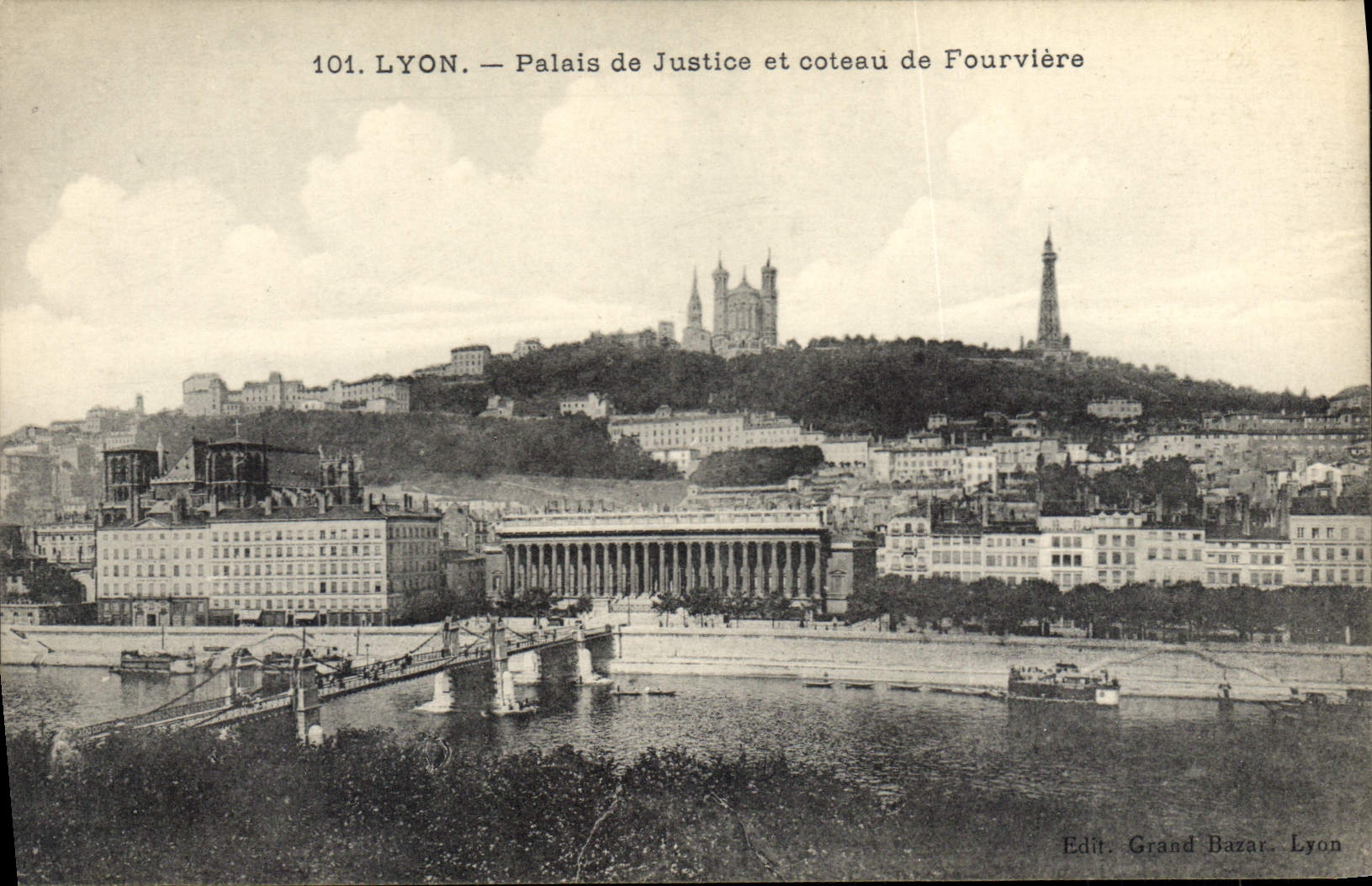 CPA Lyon Palais de justice et couteau de Fourviere