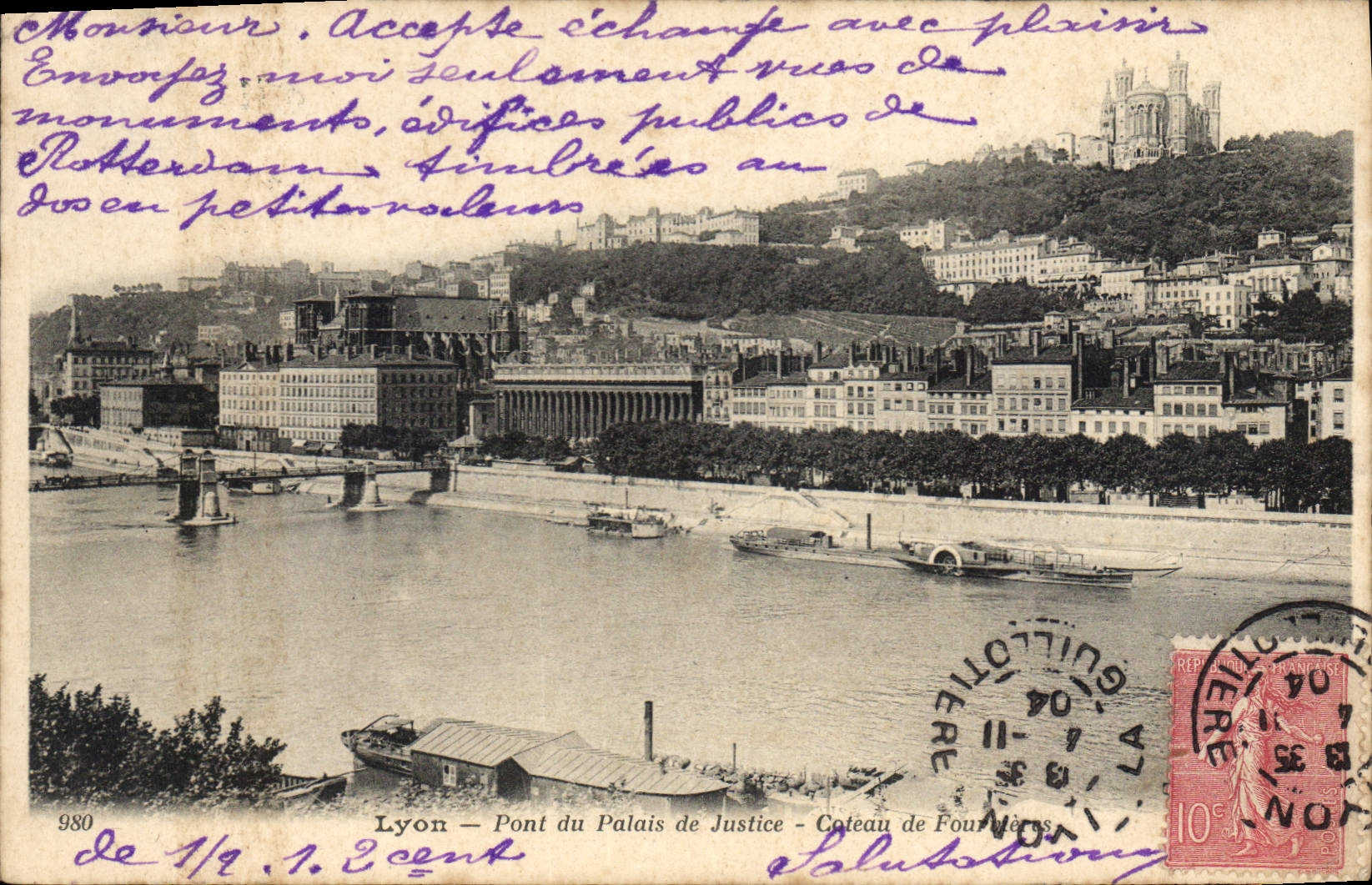 CPA Lyon Pont du Palais de Justice Coteau de Fourvieres