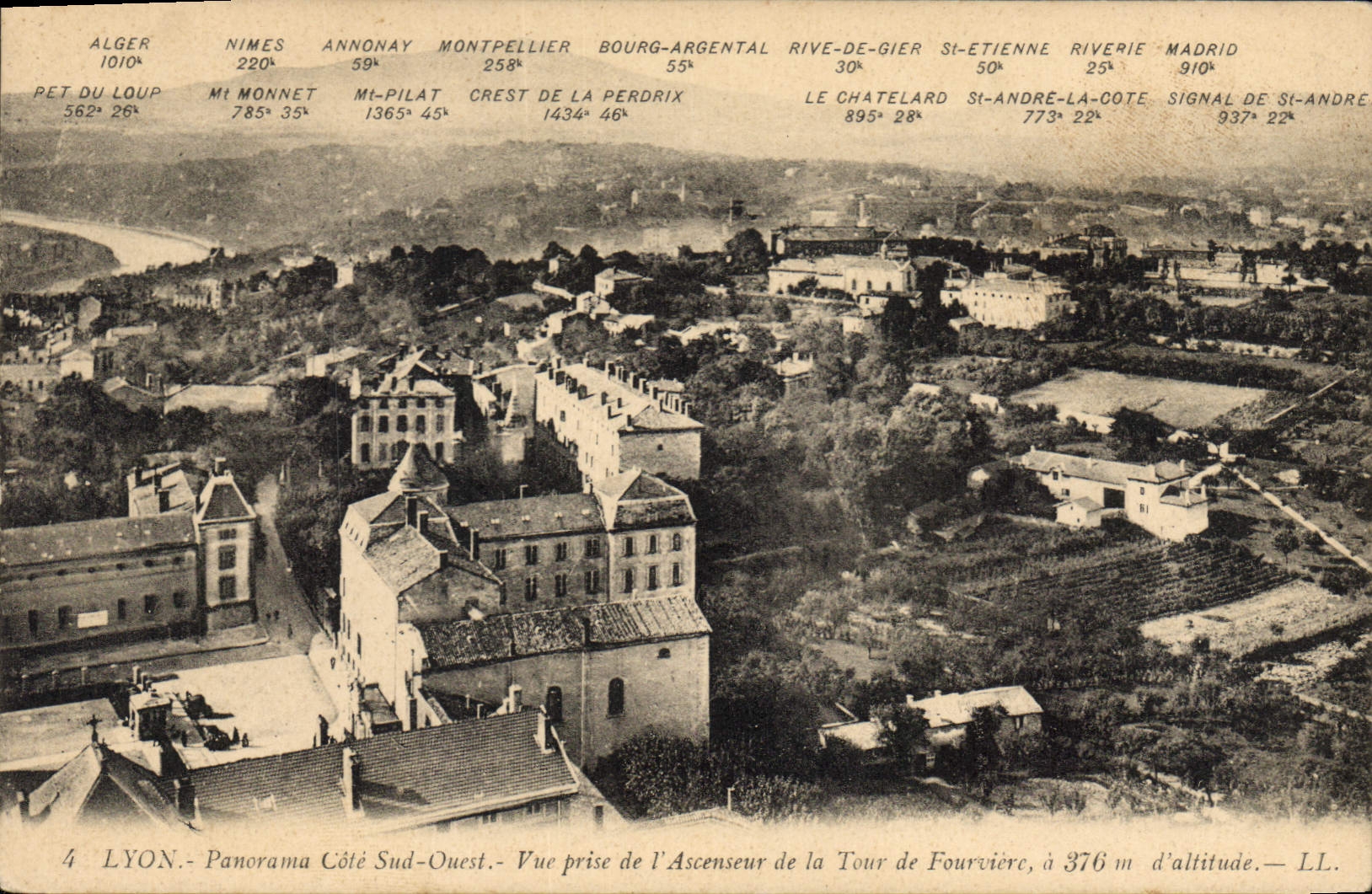CPA Lyon Panorama Cote Sud Ouest Vue de l'Ascenseur de la Tour de Fourviere a 376 km d'alttitude