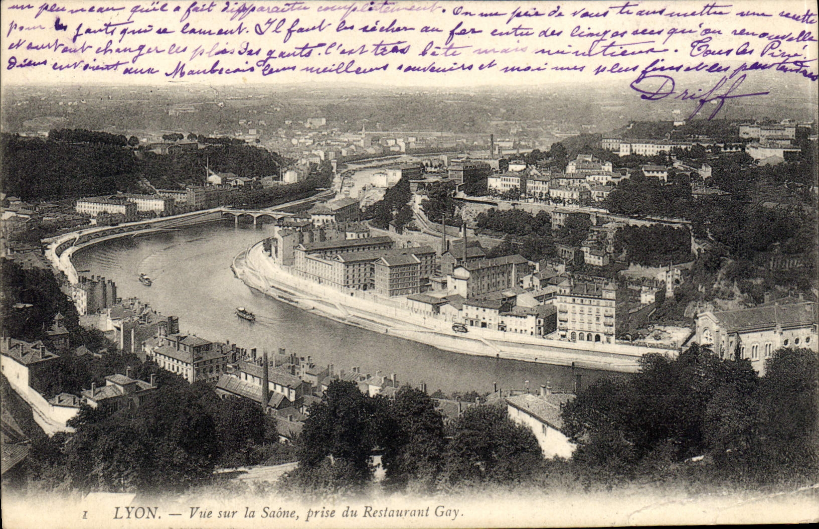 CPA Lyon Vue sur la Saone prise du Restaurant Guy