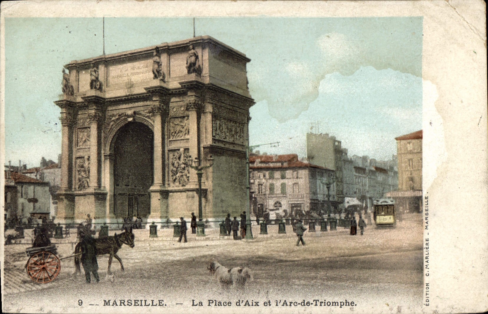 CPA Marseille la Place d'Aix et l'Arc de Triomphe