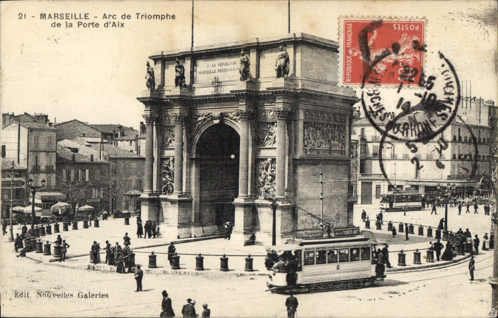 CPA Marseille Arc de Triomphe de la Porte d'Aix Tramway