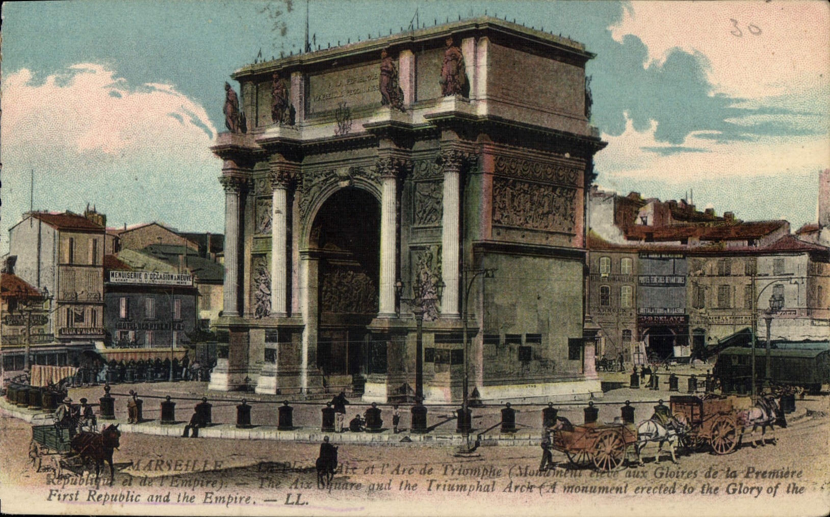 CPA Marseille La Place d'Aix et l'Arc de Triomphe 