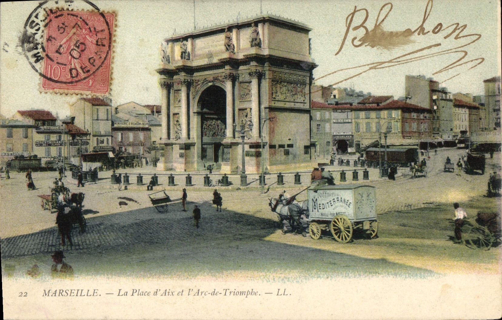 CPA Marseille La Place d'Aix et l'Arc de Triomphe 