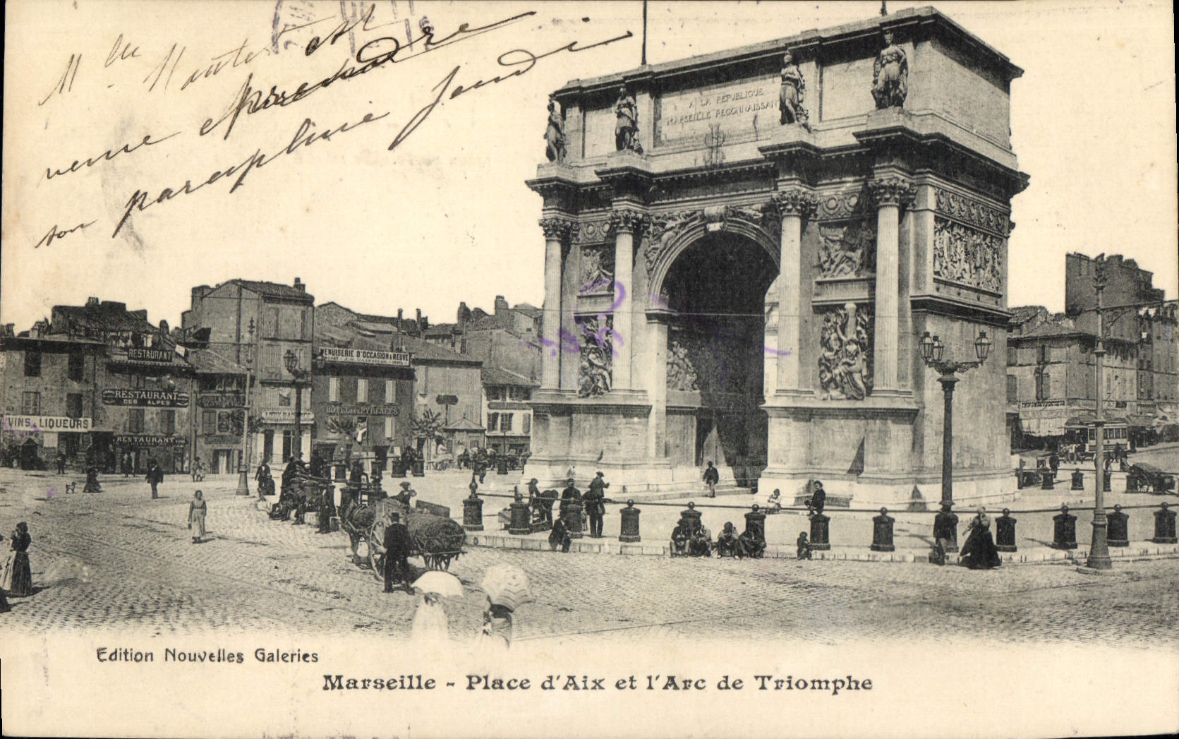 CPA Marseille Place d'Aix et l'Arc de Triomphe